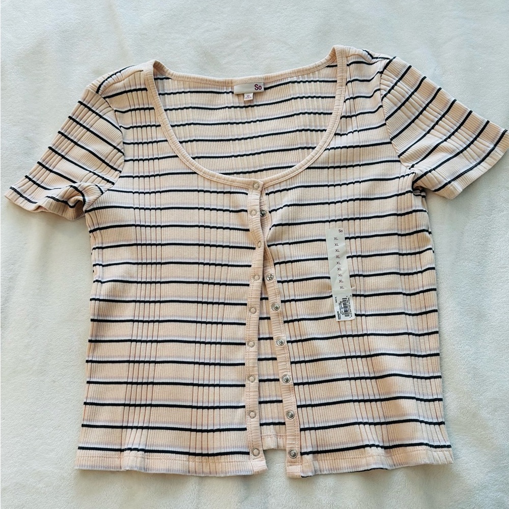 So Brand Striped Top with Snap Front Closure